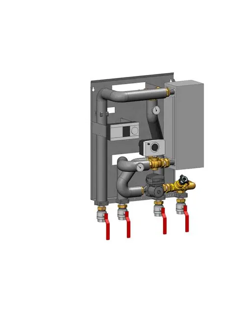 Danfoss-Ventilanlage mit mehreren Anschlüssen und Regelventilen, an einer Wand montiert, zur Steuerung von Heizsystemen.